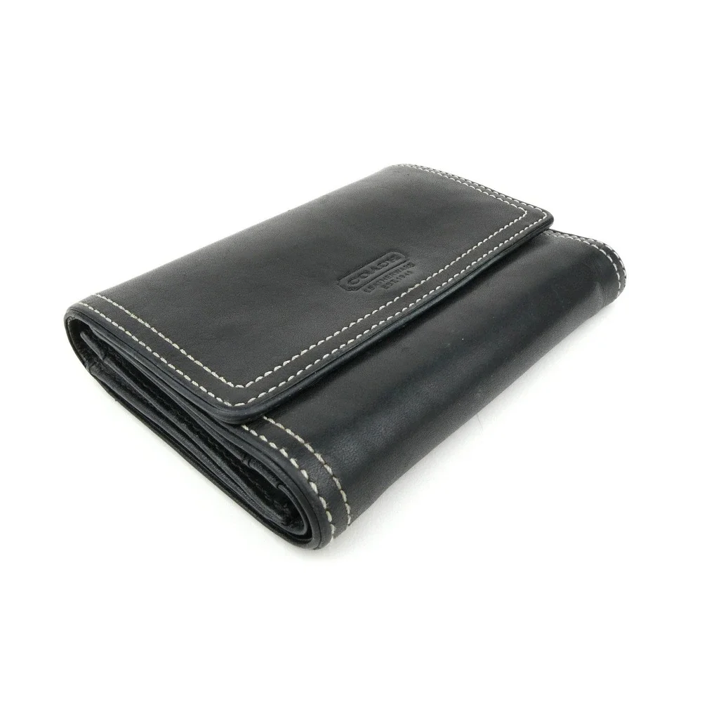 Coach Black Leather Medium Trifold Wallet